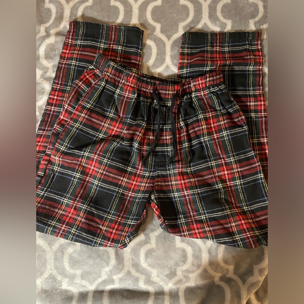 Mens Pajama Bottoms, red & black plaid print. Open Trails Mens Medium #2141